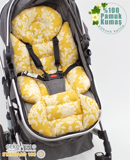 Bebek Arabası Minderi, Bel Destekli, Çift Taraflı Kullanım, Kapadokya  Serisi, Sarı