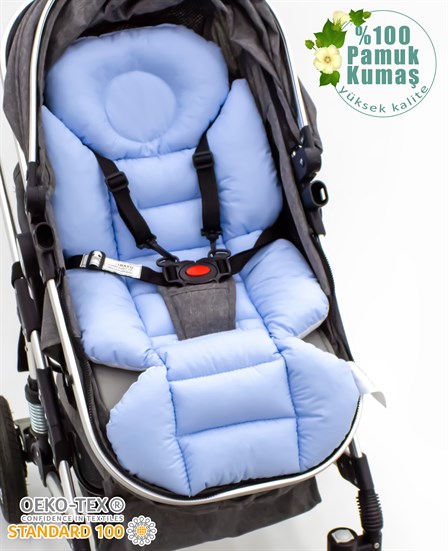 Bebek Arabası Minderi, Bel Destekli, Çift Taraflı Kullanım, Plain Serisi, Mavi