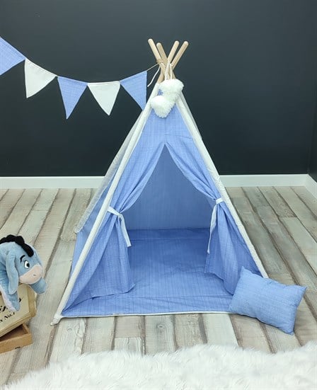 Mordesign Doğal Ahşap Çocuk Oyun Çadırı Bebek Mavi