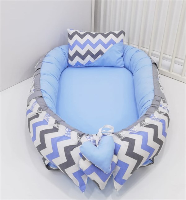 Mordesign Zigzag Babynest Bebek Yatağı Mavi