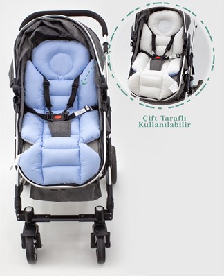 Bebek Arabası Minderi, Bel Destekli, Çift Taraflı Kullanım, Plain Serisi, Mavi