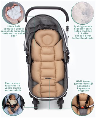 Bebek Arabası Minderi, Bel Destekli, Çift Taraflı Kullanım, Plain Serisi, Sarı