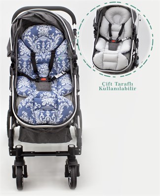 Bebek Arabası Minderi, Bel Destekli, Çift Taraflı Kullanım,  Avanos  Serisi, Mavi