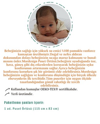 Bebek Puset Çarşafı, %100 Pamuklu Ranforce Kumaş, Kelebek Seri, Mavi