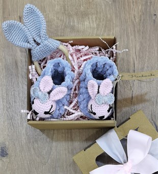 Hoşgeldin Bebek Çıngıraklı Patik Dişlik Yeni Doğan Bunny Hediye Sepeti