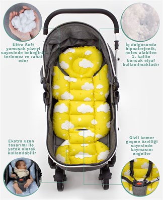 Mordesign Balonlu Kelebek Bebek Arabası Minderi Sarı