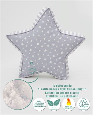 Mordesign Bebek Odası Dekoru Yumuşak Yıldız Yastık,Çocuk Odası Hediyesi,Medium 55 cm Gri