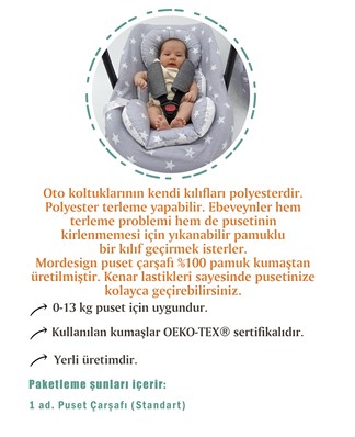 Mordesign Bebek Puset Çarşafı, %100 Pamuk Kumaş, Zikzak Serisi, Gri