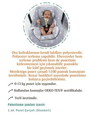 Mordesign Bebek Puset Çarşafı, %100 Pamuk Kumaş, Ekose Serisi, Mavi