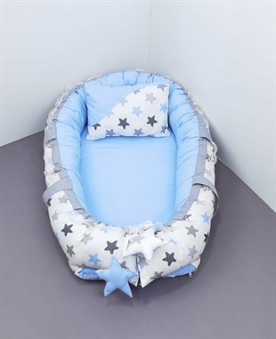 Mordesign Büyük Yıldız  Babynest Bebek Yatağı Mavi